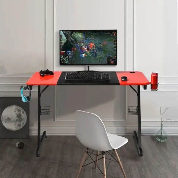 Bureau Gaming Bureau Gamer Bureau Dordinateur Avec Porte-gobelet Crochet 120x60x76cm Noir+rouge