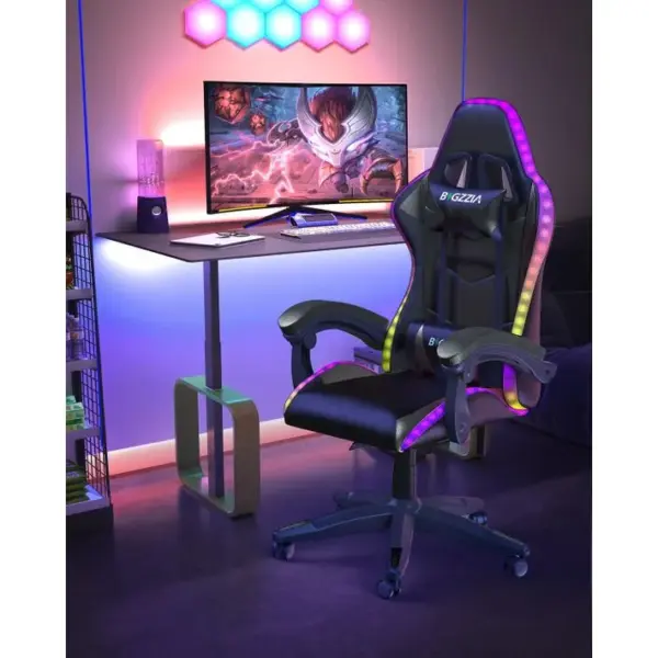 Ergonomique Chaise Gaming Avec Éclairage LED Effets-Noir