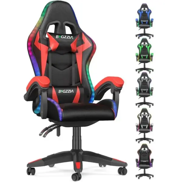 Ergonomique Chaise Gaming Avec Éclairage LED Effets-Rouge