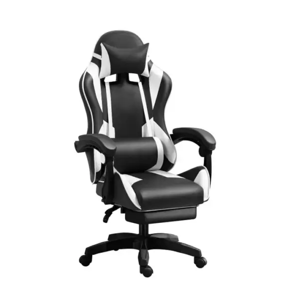 Fauteuil Gamer - Chaise Gaming - Hauteur Réglable - Support Lombaire Et Repose-pieds - Noir Et Blanc