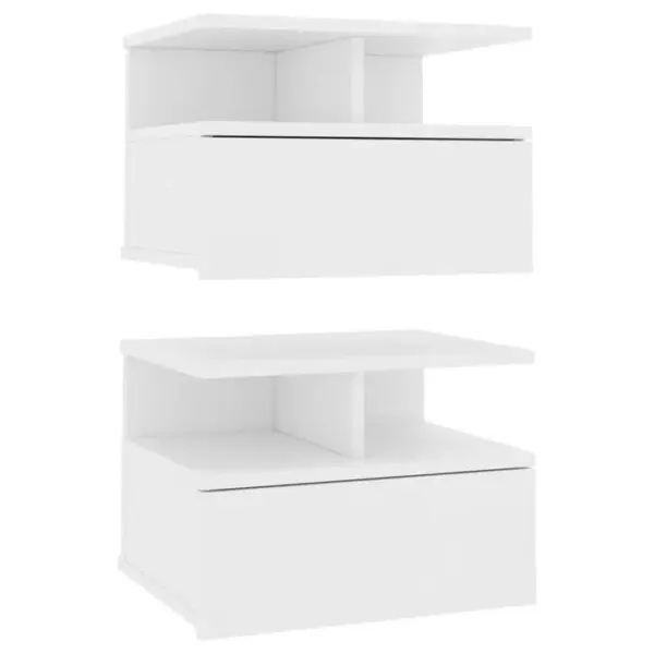 Lot De 2 Tables De Chevet Flottantes - Tables De Nuit Table Dappoint Blanc Bois Ingénierie