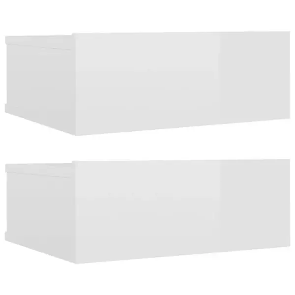 Lot De 2 Tables De Chevet Flottantes - Tables De Nuit Table Dappoint Blanc Brillant Bois Ingénierie